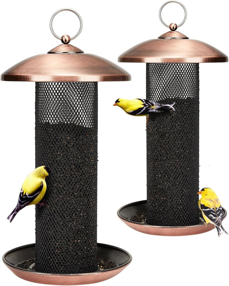 Kingsyard 2 Pack Finch Feeders for Outdoors Hanging, Metal Mesh Tube Bird Feeder for Nyjer/Thistle Seed, 2.5 lbs Large Capacity (Antique Copper) - Image 1